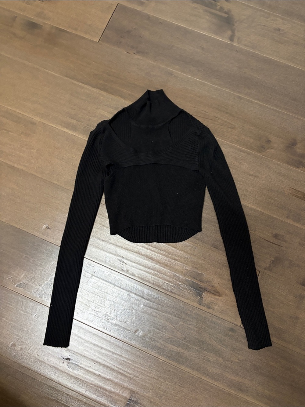 Urban Outfitters Black Ribbed Cropped Mock Neck Top